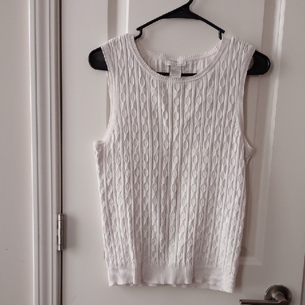 Tweeds White Textured Tank Top Sweater Large